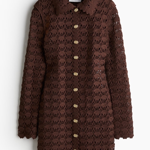 NWT H&M Limited Edition Women Crochet-look Knitted dress Dark Brown Solid colour - Picture 2 of 5